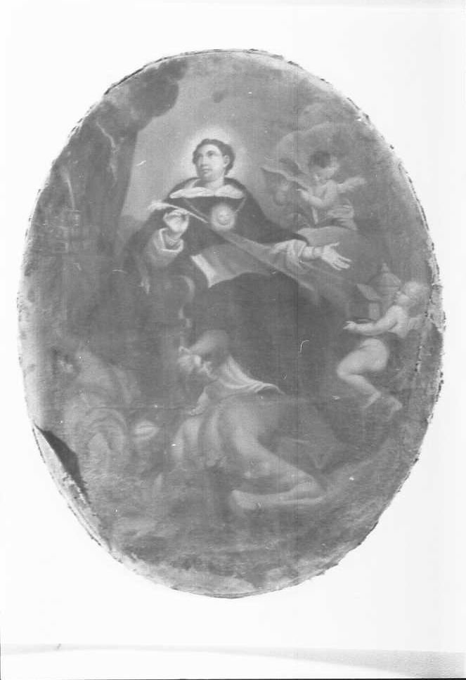 san Tommaso d'Aquino in trono calpesta gli eretici (dipinto, ciclo) di Andreini Giuseppe (attribuito) (terzo quarto sec. XVIII)