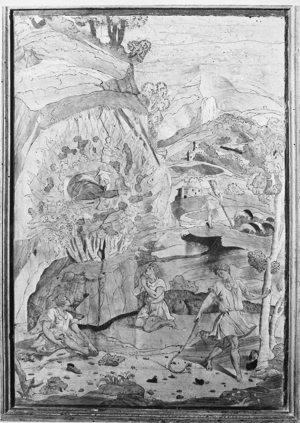 Mosè e il roveto ardente (stallo, elemento d'insieme) di Zambelli Damiano detto Fra' Damiano da Bergamo (e aiuti) (sec. XVI)