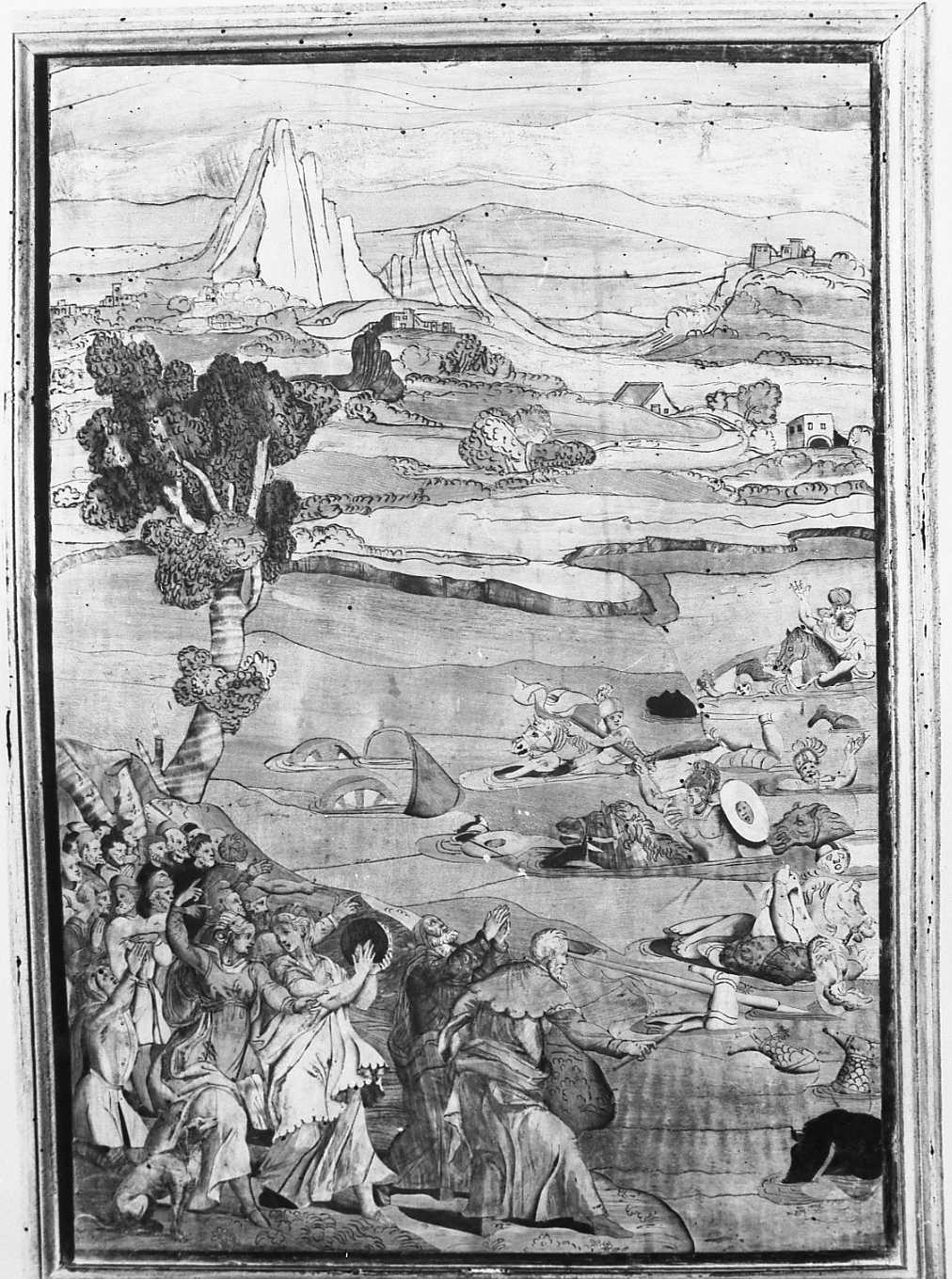 esercito egiziano sommerso dal mar rosso (stallo, elemento d'insieme) di Zambelli Damiano detto Fra' Damiano da Bergamo (e aiuti) (sec. XVI)