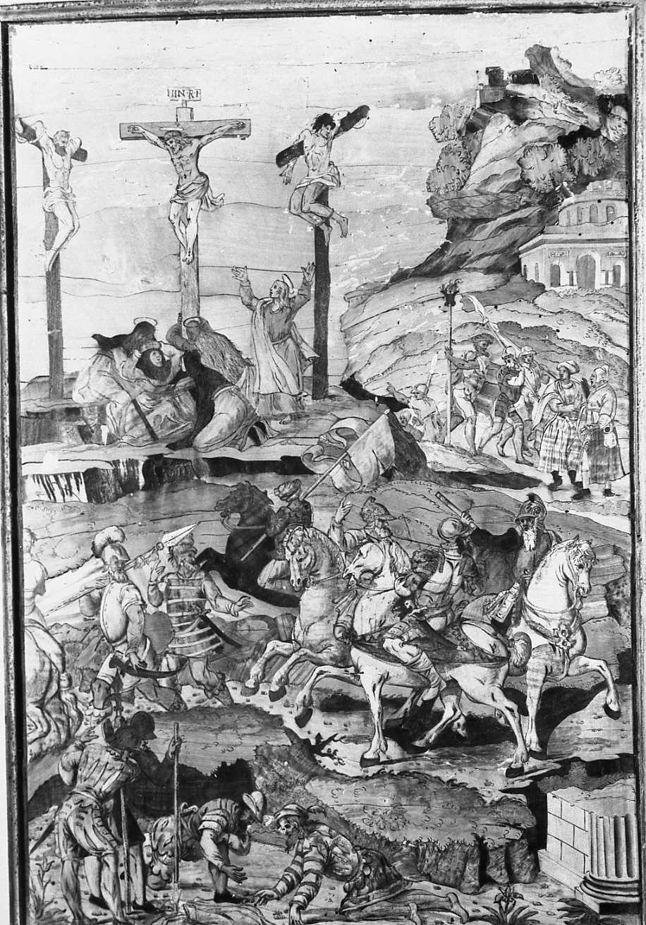 Cristo crocifisso (stallo, elemento d'insieme) di Zambelli Damiano detto Fra' Damiano da Bergamo (e aiuti) (sec. XVI)