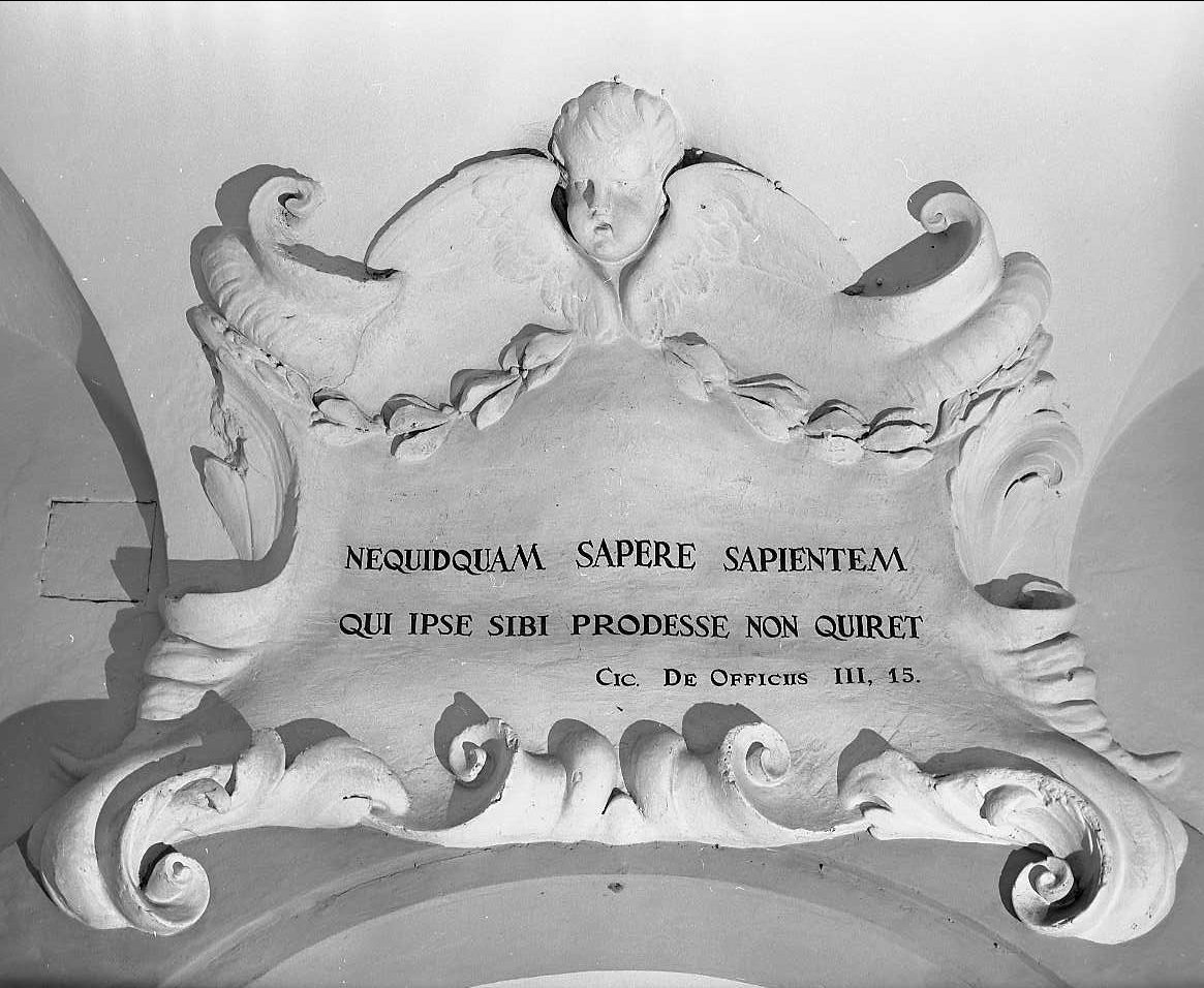 cartiglio con motivi decorativi fitomorfi (decorazione plastica) - ambito bolognese (sec. XVIII)