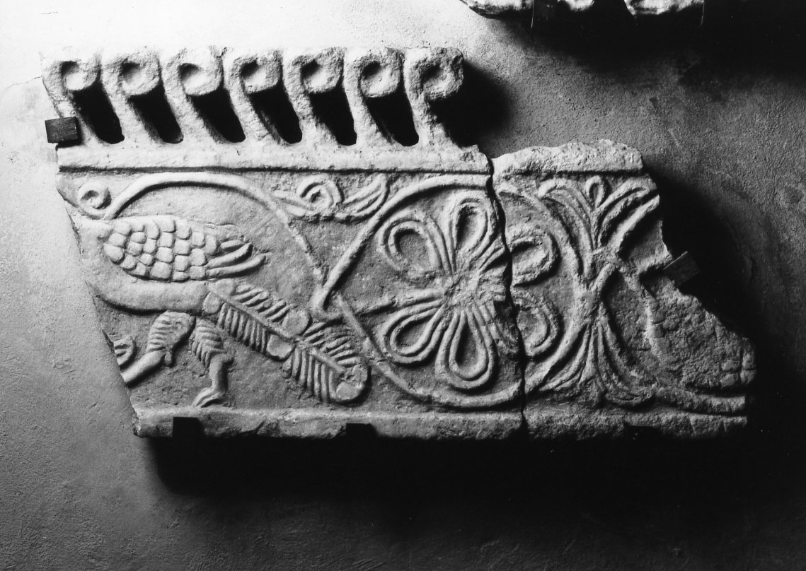 motivi decorativi vegetali con pavone (pluteo, frammento) - manifattura romagnola (secc. VIII/ IX)