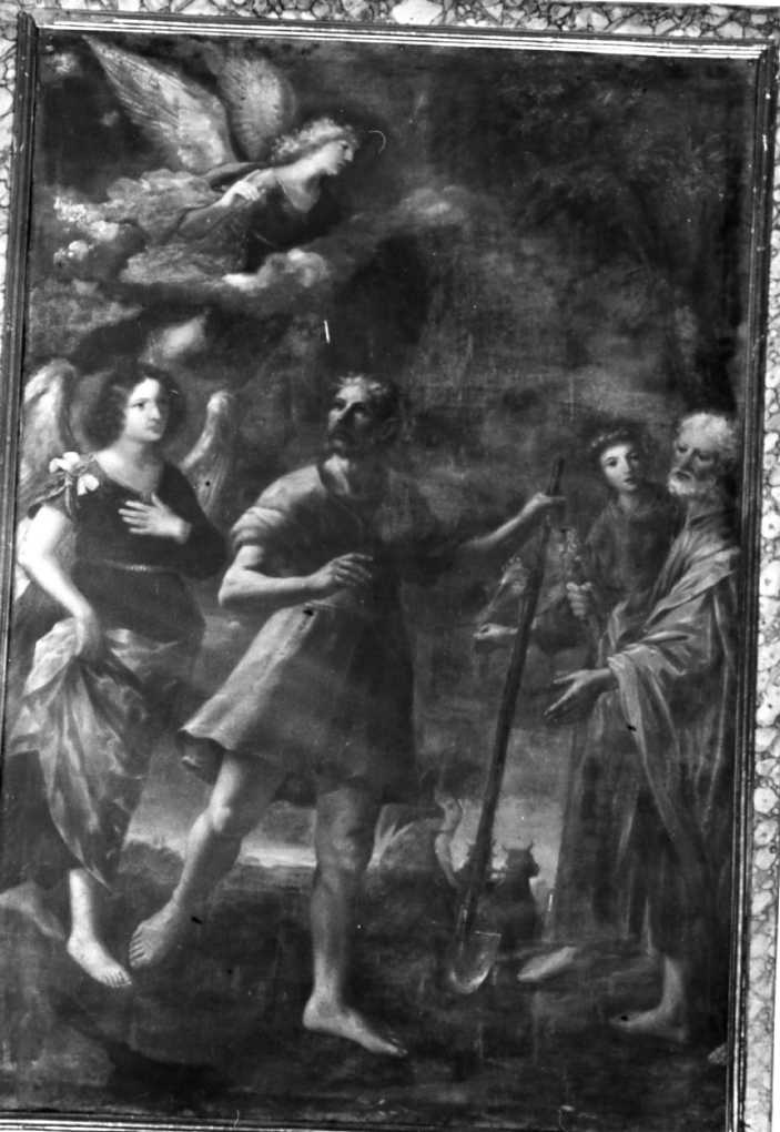 Sant'Isidoro tra due angeli, Sant'Antonio da Padova e San Giuseppe (dipinto) - ambito romagnolo (metà sec. XVII)