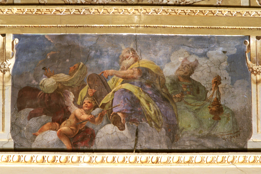 Betsabea, Davide e il profeta Natan (dipinto) di Milani Giuseppe (sec. XVIII)