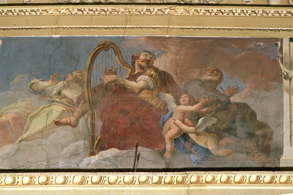 Mosè, Aronne e un angelo con la verga di Iesse (dipinto) di Milani Giuseppe (sec. XVIII)