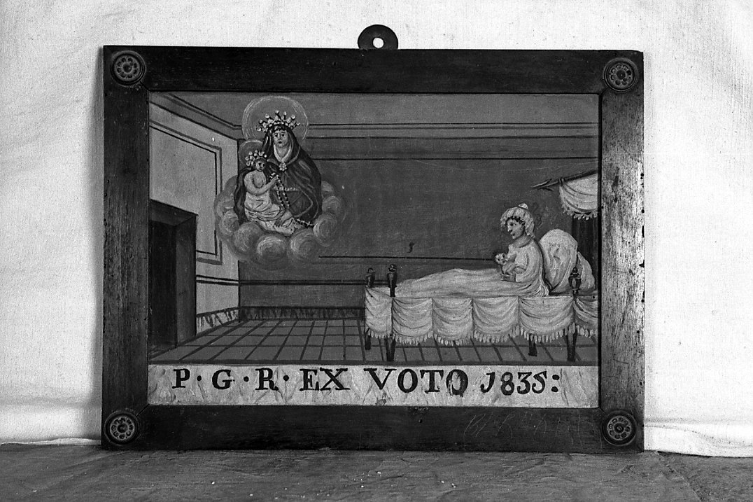 Madonna del Rosario appare a malata con bambino (ex voto) - ambito romagnolo (sec. XIX)