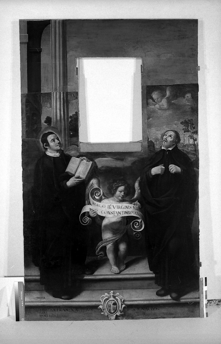 San Francesco Saverio, Sant'Ignazio di Loyola e un angelo (dipinto, elemento d'insieme) di Razzani Giovanni Battista (sec. XVII)
