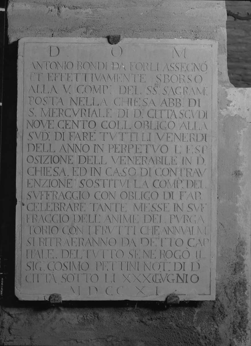 lapide - ambito romagnolo (primo quarto sec. XVIII)