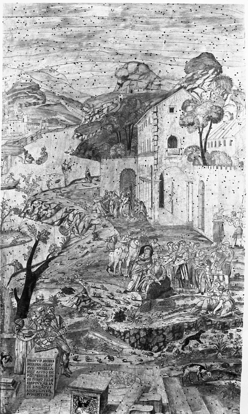 Mosè salvato dalle acque (decorazione a intarsio, elemento d'insieme) di Zambelli Damiano detto Fra' Damiano da Bergamo (sec. XVI)
