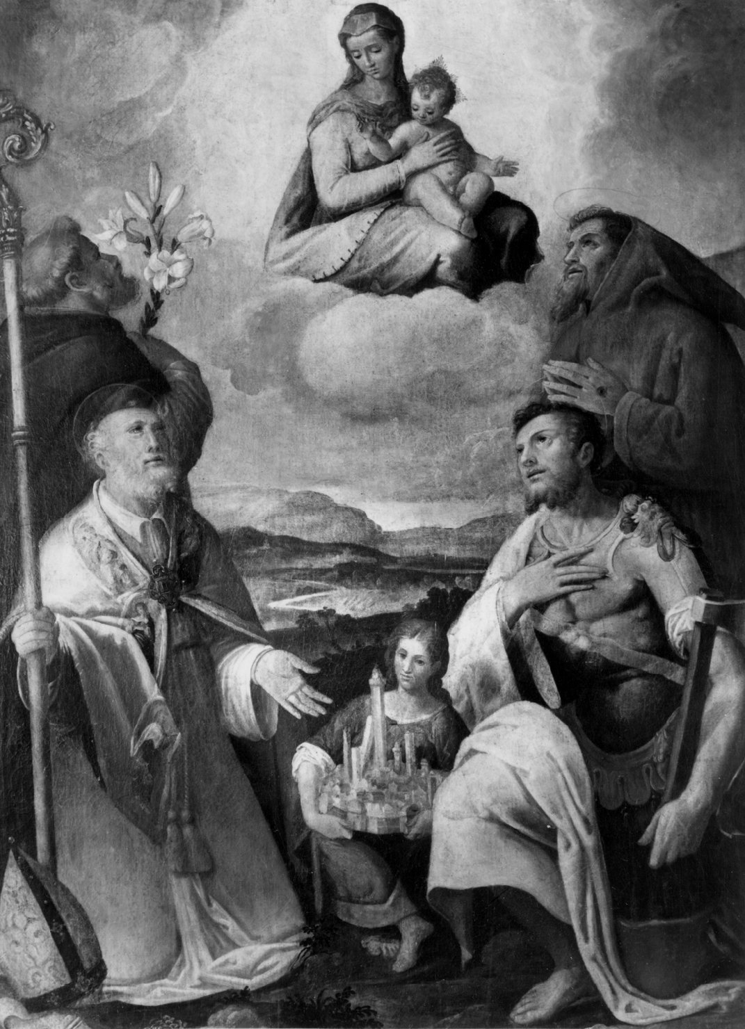 Madonna con Bambino e santi protettori di Bologna (dipinto) di Procaccini Ercole il Vecchio (seconda metà sec. XVI)