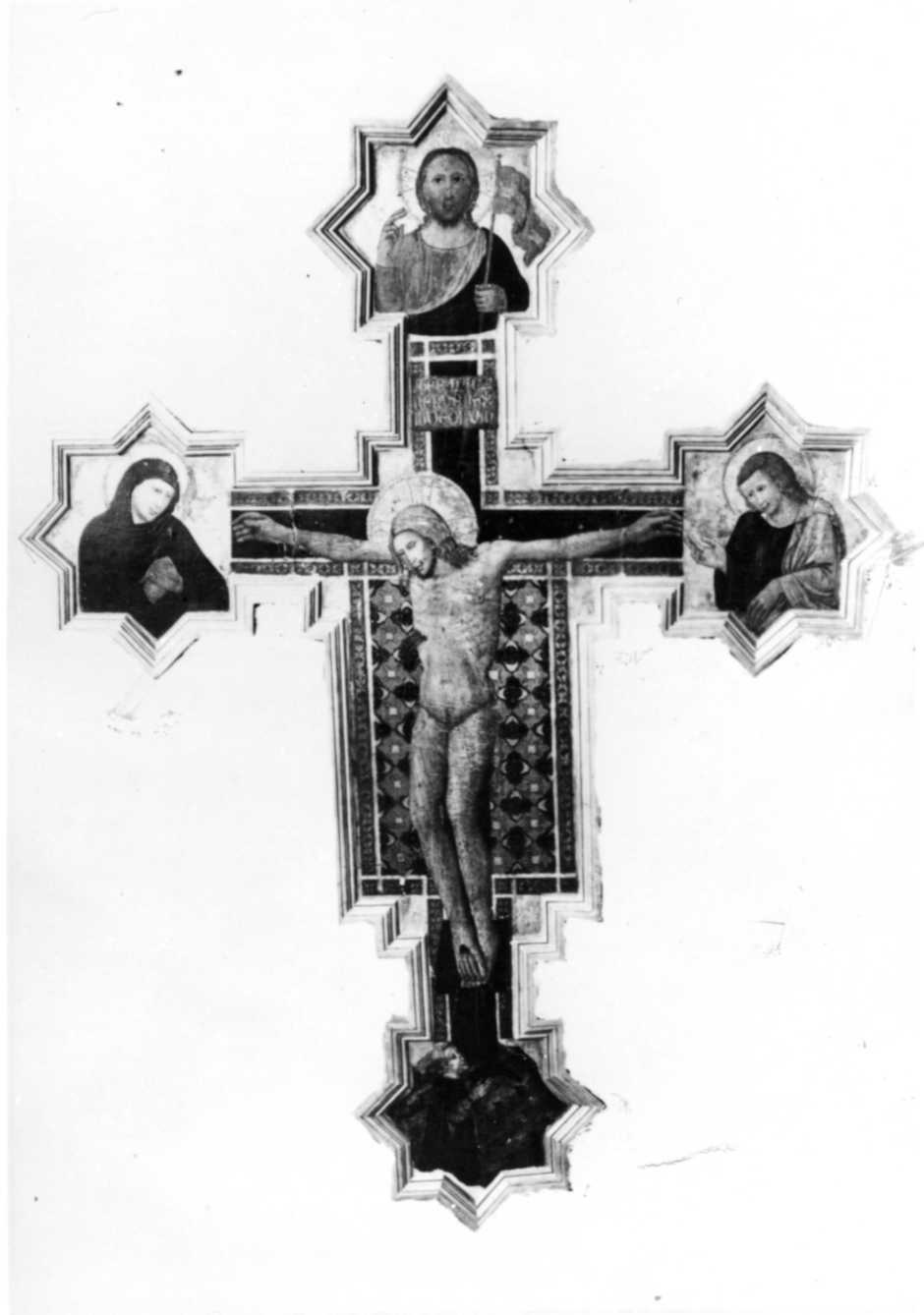 Cristo crocifisso con Dio Padre, San Giovanni, la Madonna e un offerente (dipinto) - ambito riminese (sec. XIV)