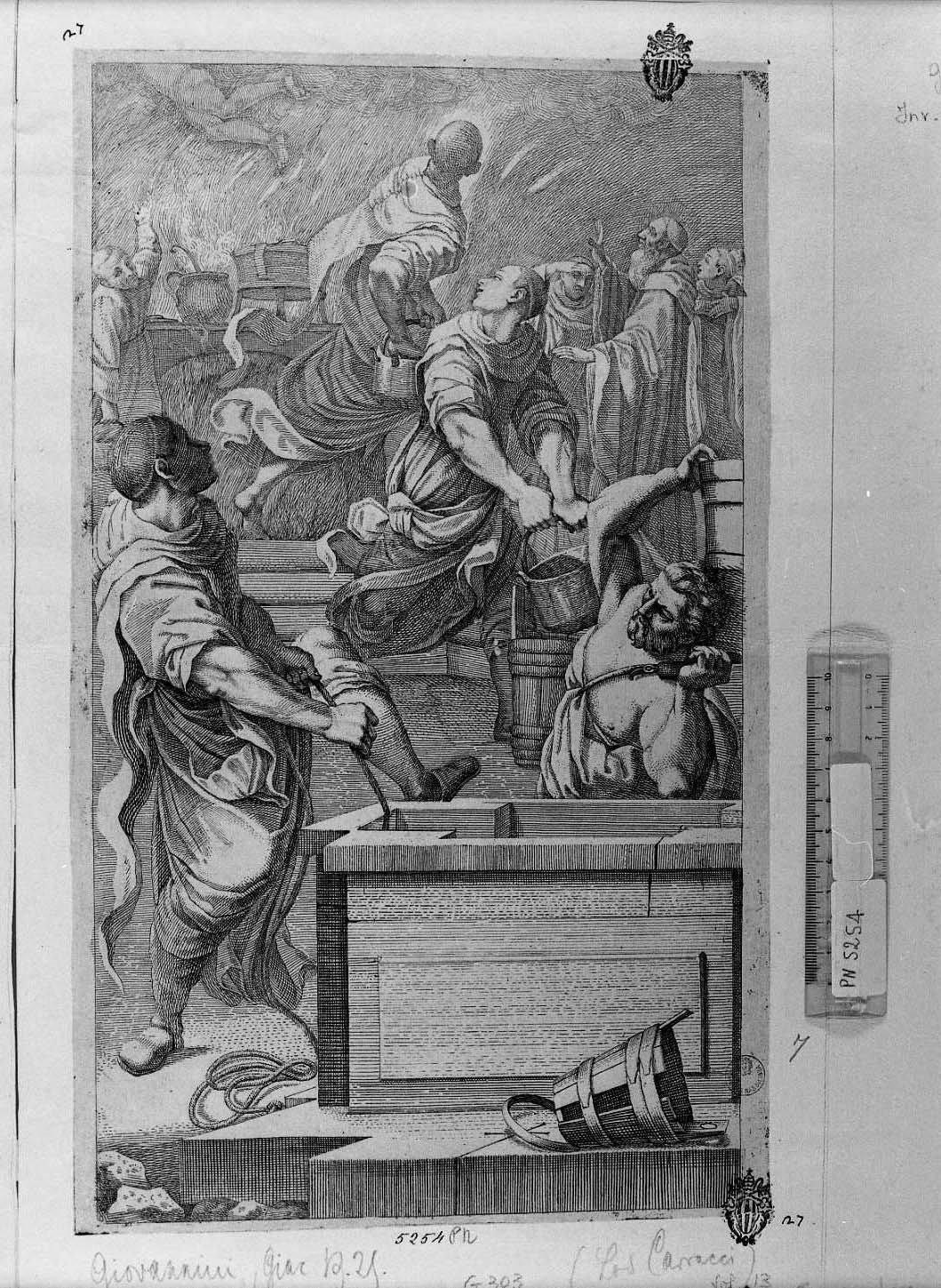 San Benedetto libera la cucina dei frati dal demonio (stampa smarginata) di Carracci Ludovico, Giovannini Giacomo (fine/inizio secc. XVII/ XVIII)