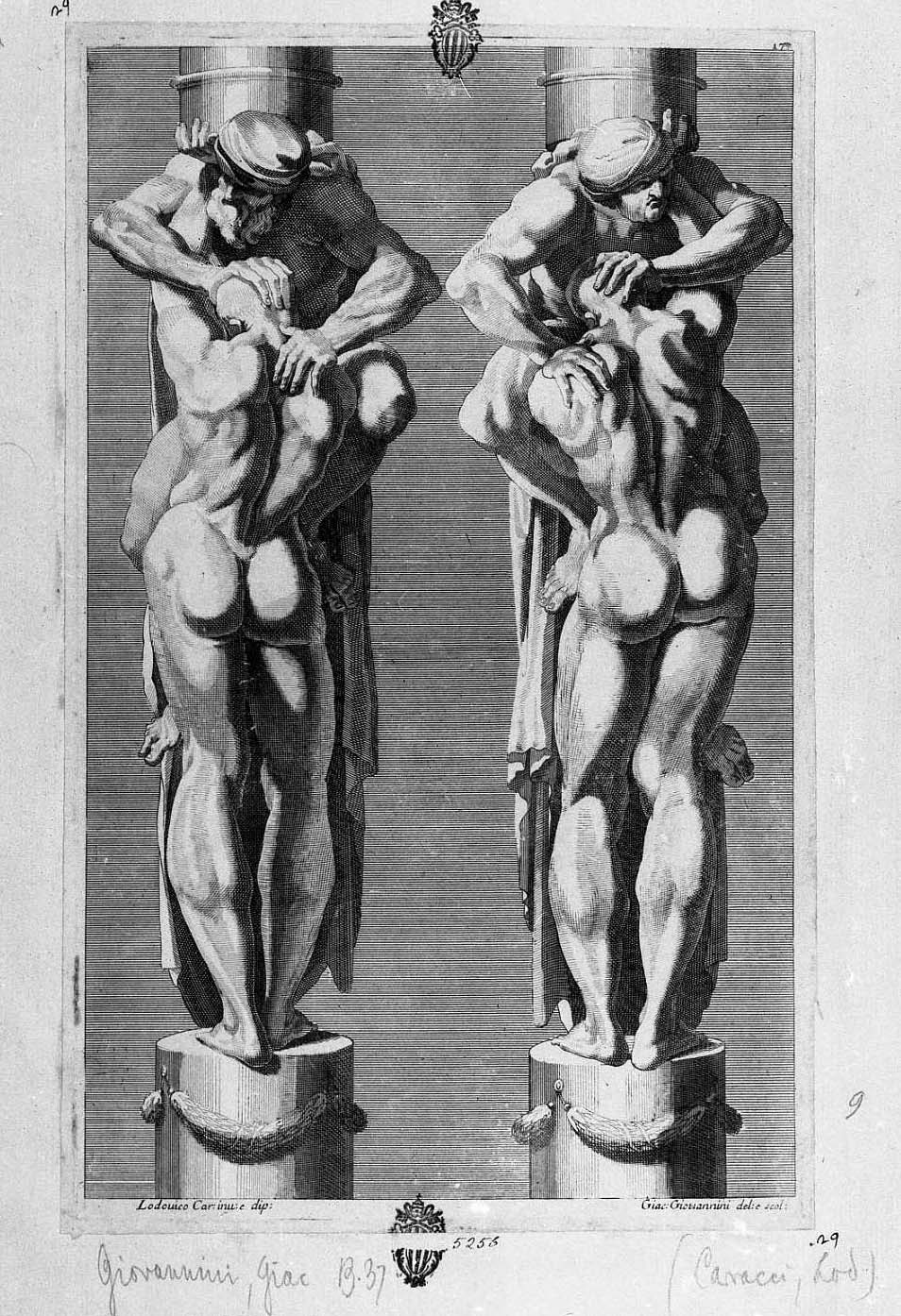 due coppie di giganti (stampa smarginata) di Carracci Ludovico, Giovannini Giacomo (fine/inizio secc. XVII/ XVIII)