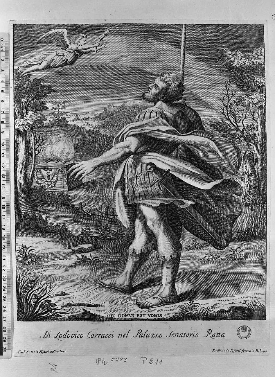 Gedeone e L'angelo (stampa tagliata) di Carracci Ludovico, Pisarri Carlo Antonio (prima metà sec. XVIII)
