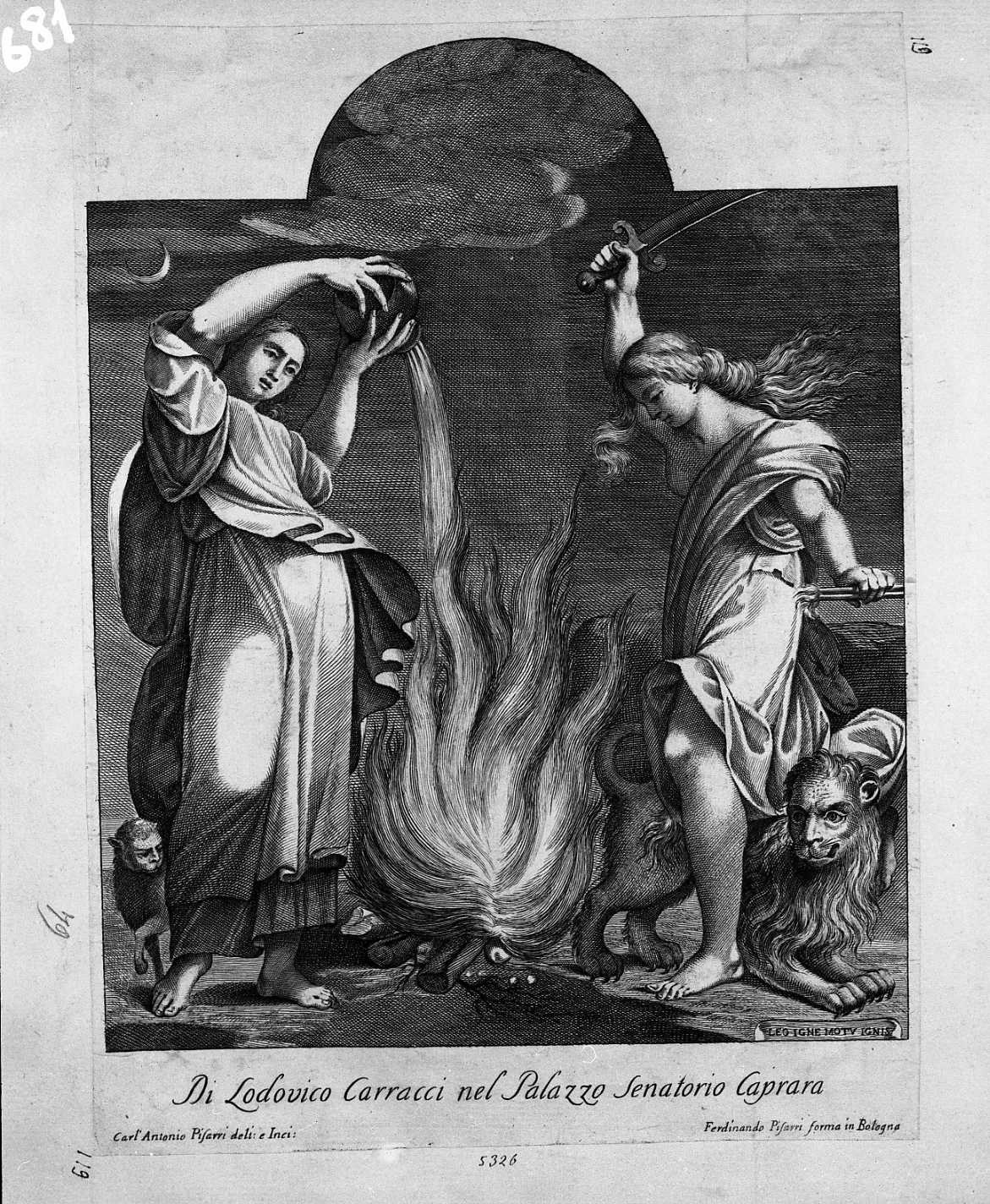 La Discordia e la Pace (stampa tagliata) di Carracci Ludovico, Pisarri Carlo Antonio (prima metà sec. XVIII)