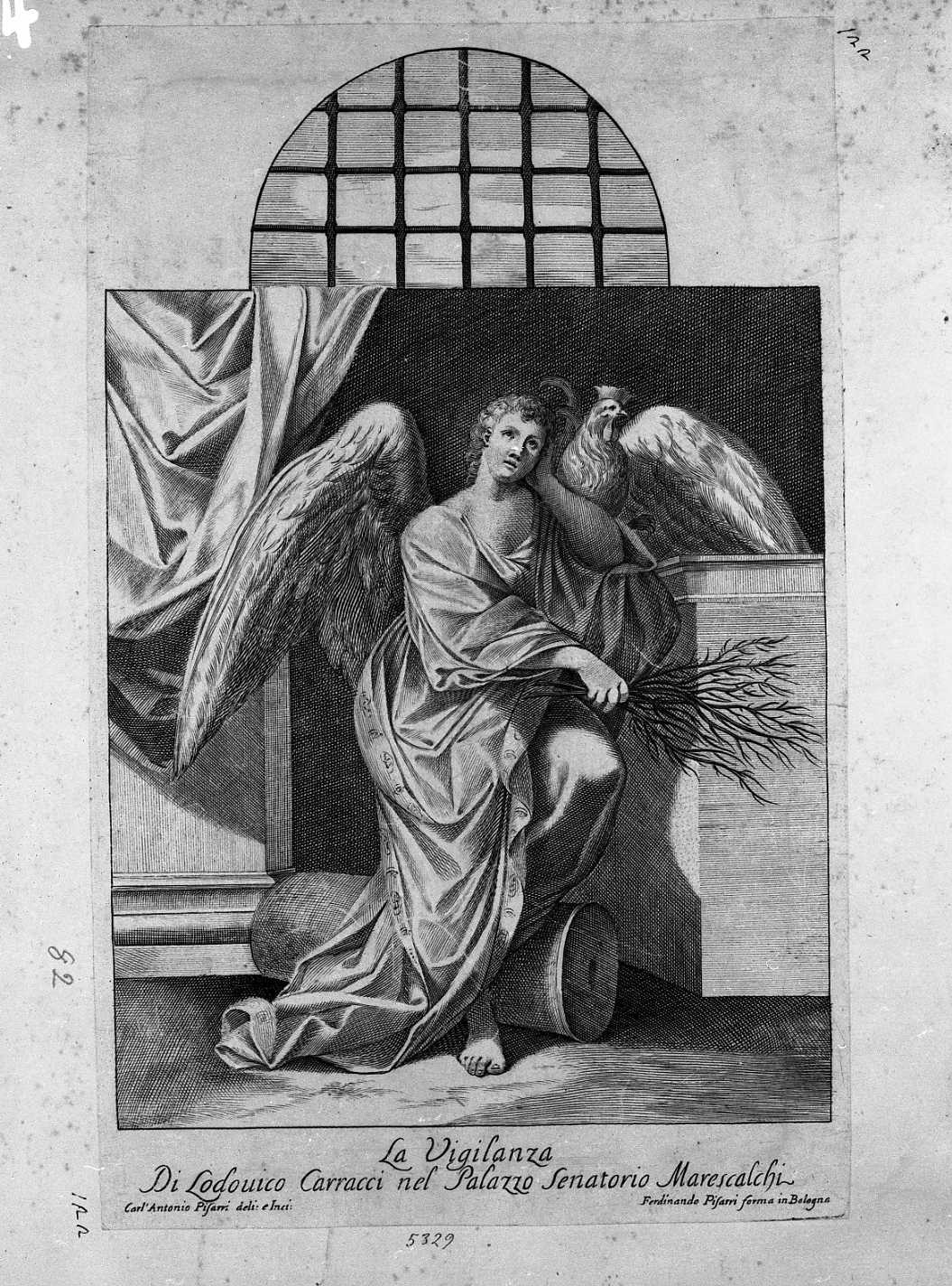 La Vigilanza (stampa tagliata) di Carracci Ludovico, Pisarri Carlo Antonio (prima metà sec. XVIII)