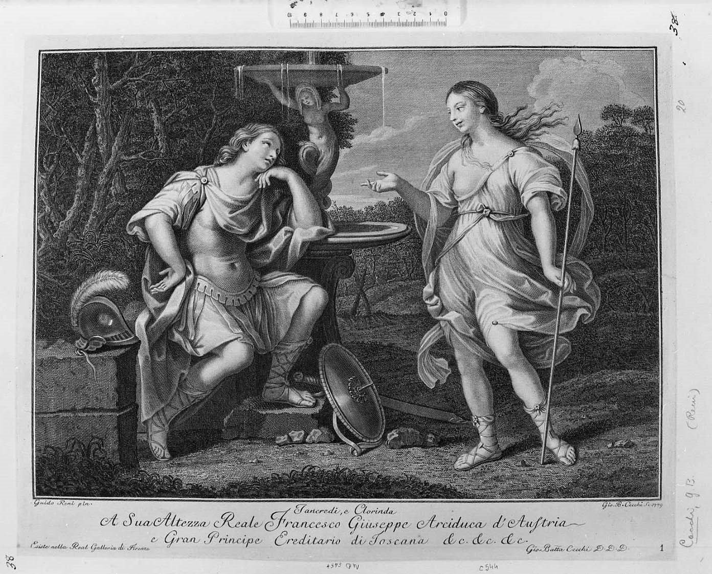 Tancredi e Clorinda (stampa tagliata) di Reni Guido, Cecchi Giovanni Battista (sec. XVIII)