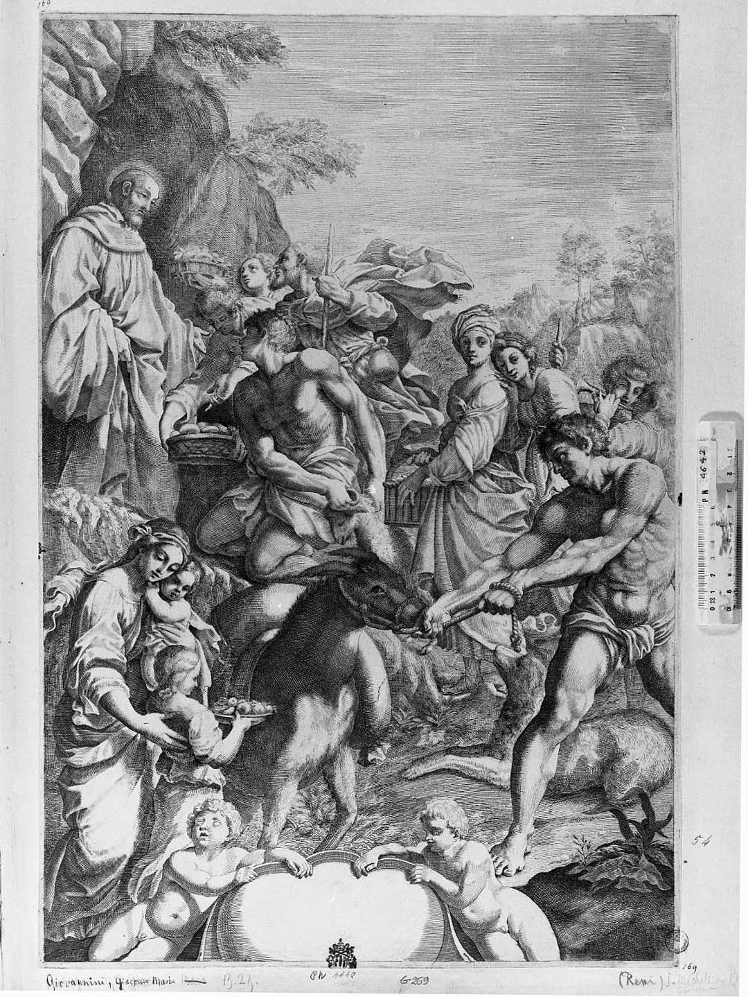 L'offerta di San Benedetto (stampa smarginata) di Reni Guido, Giovannini Giacomo (secc. XVII/ XVIII)