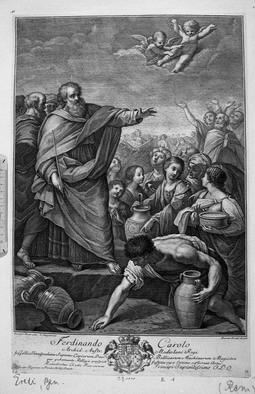 Mosè fa cadere la manna (stampa tagliata) di Reni Guido, Eredi Benedetto (secc. XVIII/ XIX)
