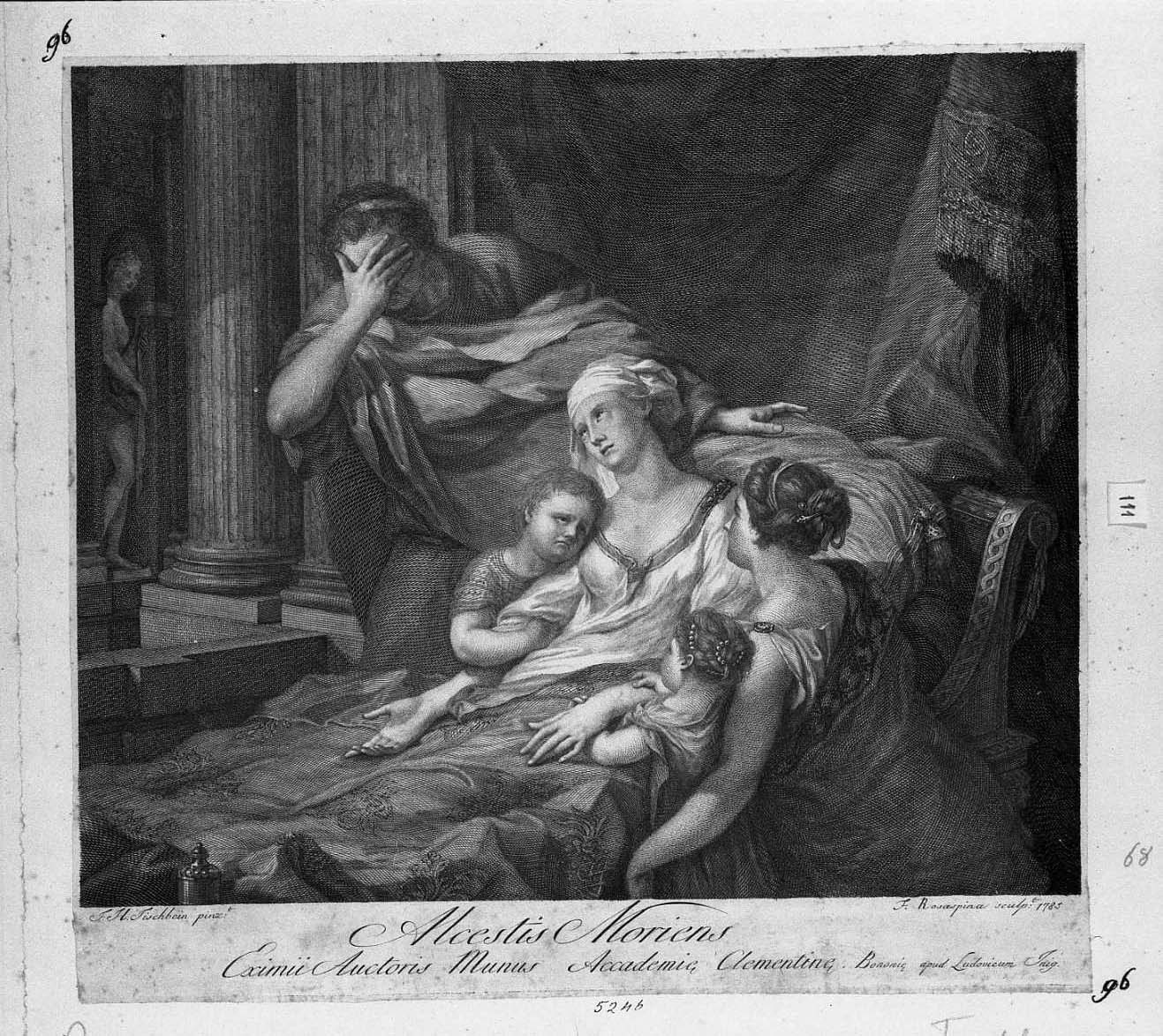 Morte di Alcestre (stampa tagliata) di Rosaspina Francesco (sec. XVIII)