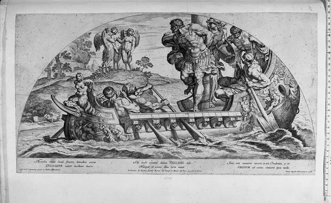 Ulisse e le sirene (stampa) di Carracci Annibale, Dell'Aquila Pietro (sec. XVII)