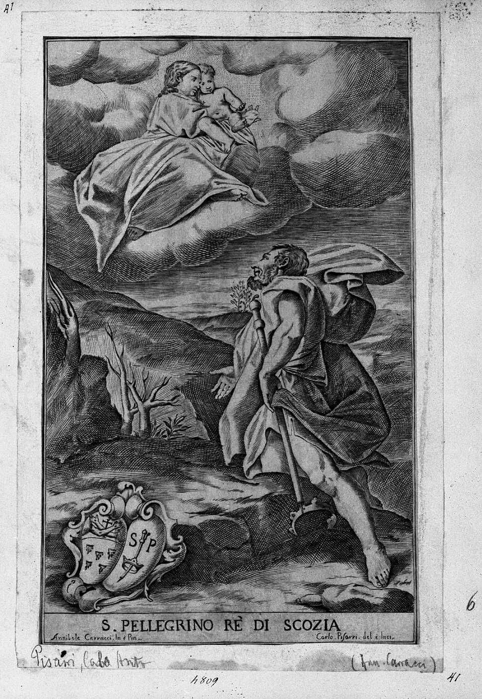 Visione di san Pellegrino (stampa) di Carracci Annibale, Pisarri Carlo Antonio (sec. XVIII)