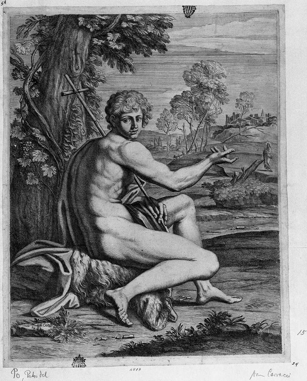 San Giovanni Battista nel deserto (stampa) di Carracci Annibale, Del Po Pietro (sec. XVII)