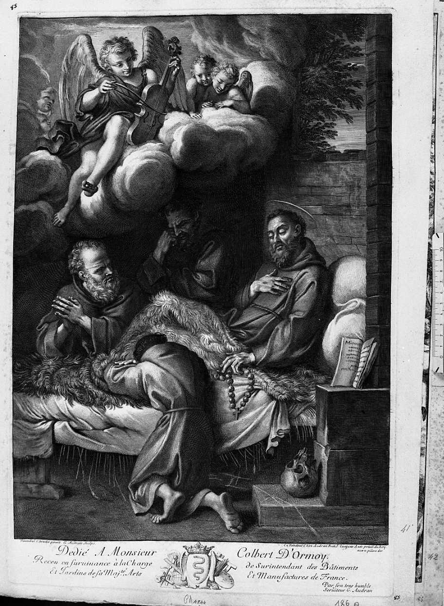 morte di san Francesco d'Assisi (stampa) di Carracci Annibale, Audran Gérard (sec. XVII)