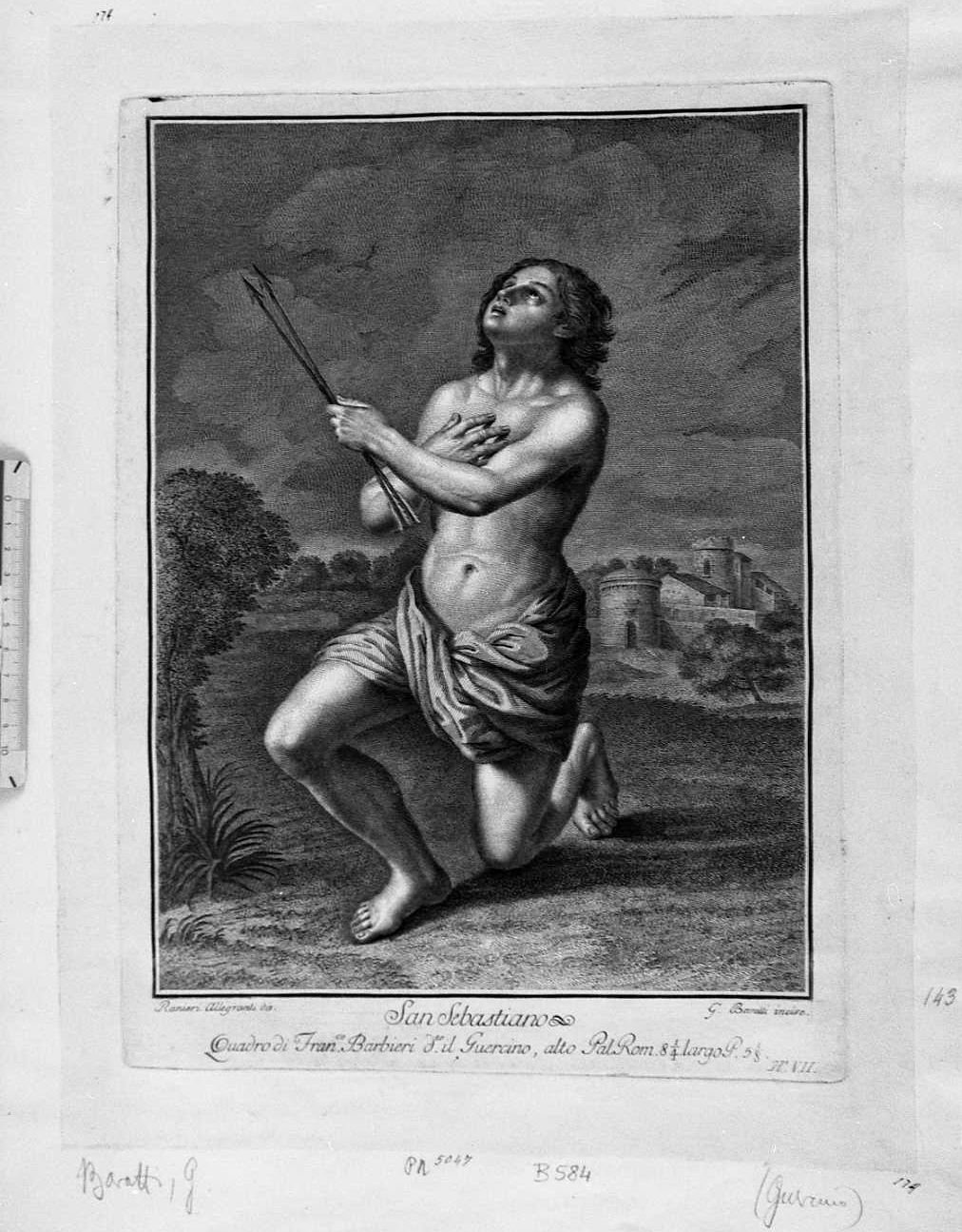 san Sebastiano (stampa) di Barbieri Giovanni Francesco detto Guercino, Baratti Giovanni (prima metà sec. XIX)