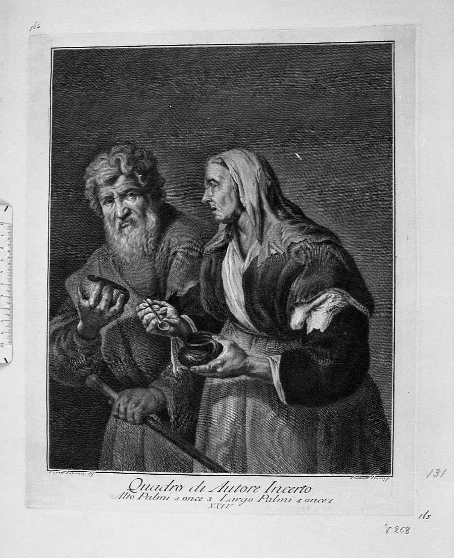 due vecchi con scodella (stampa) di Vanni Violante (sec. XVII)