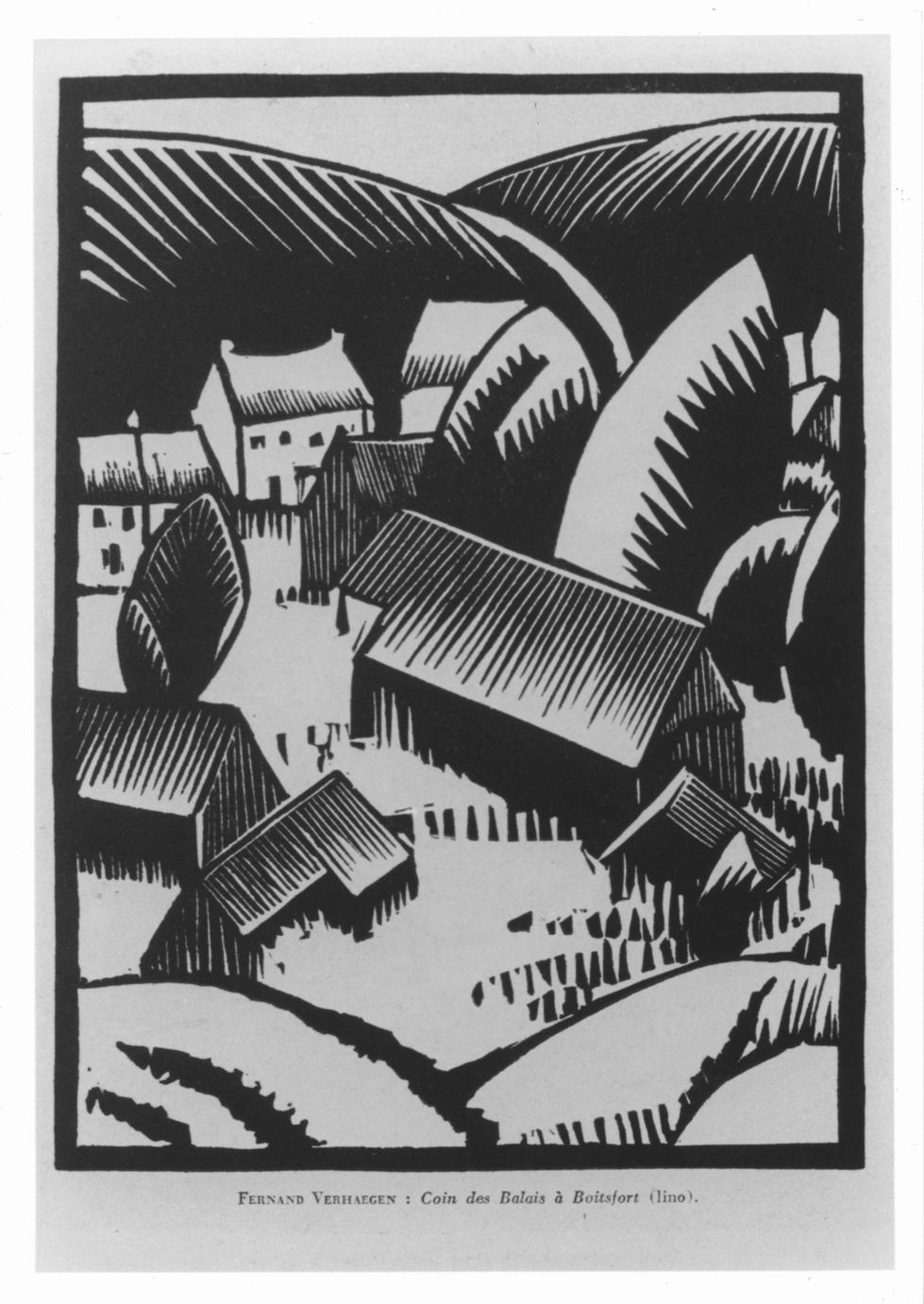 Veduta di paese tra i monti (stampa) di Verhaegen Fernand (sec. XX)