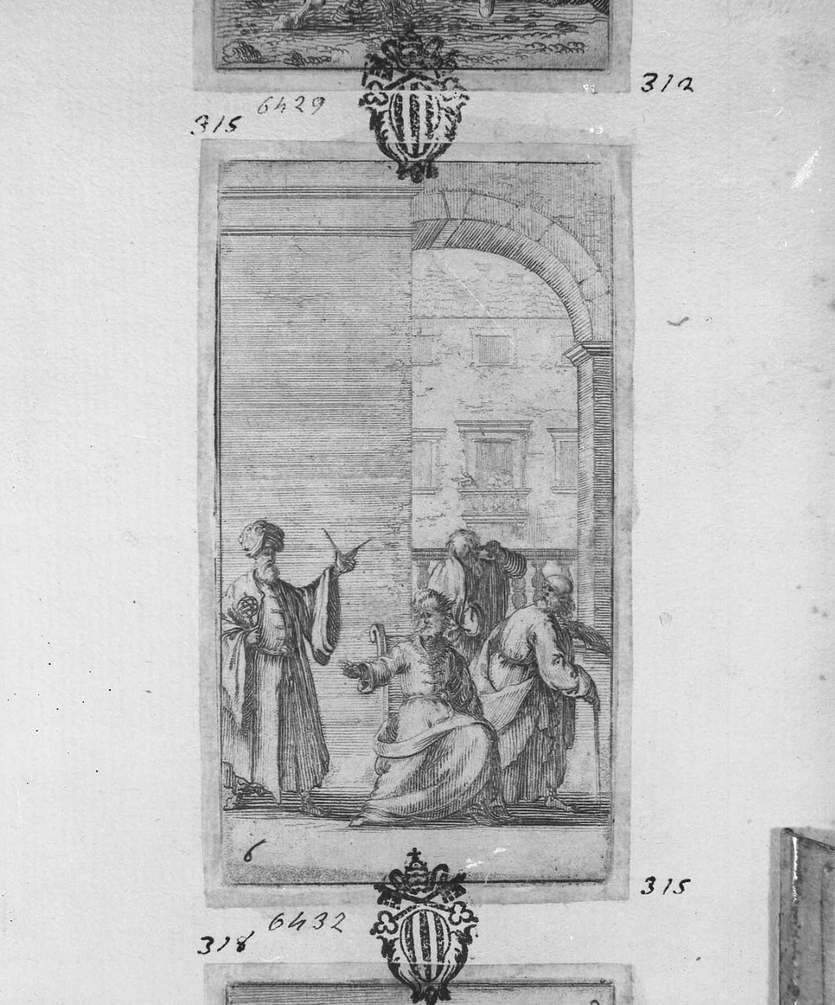 Lambertaccio chiede agli astrologhi spiegazioni di un sogno, figure (stampa tagliata) di Bazzicaluva Ercole (sec. XVII)