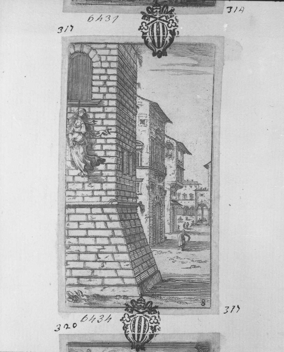 Virginia impiccata ad una finestra, figure (stampa tagliata) di Bazzicaluva Ercole (sec. XVII)