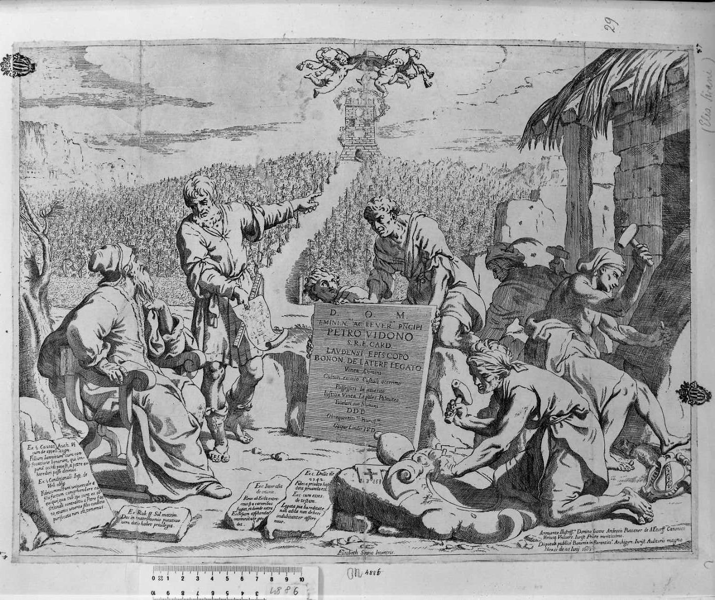 Scena allegorica (stampa tagliata) di Sirani Elisabetta - ambito emiliano (sec. XVII)