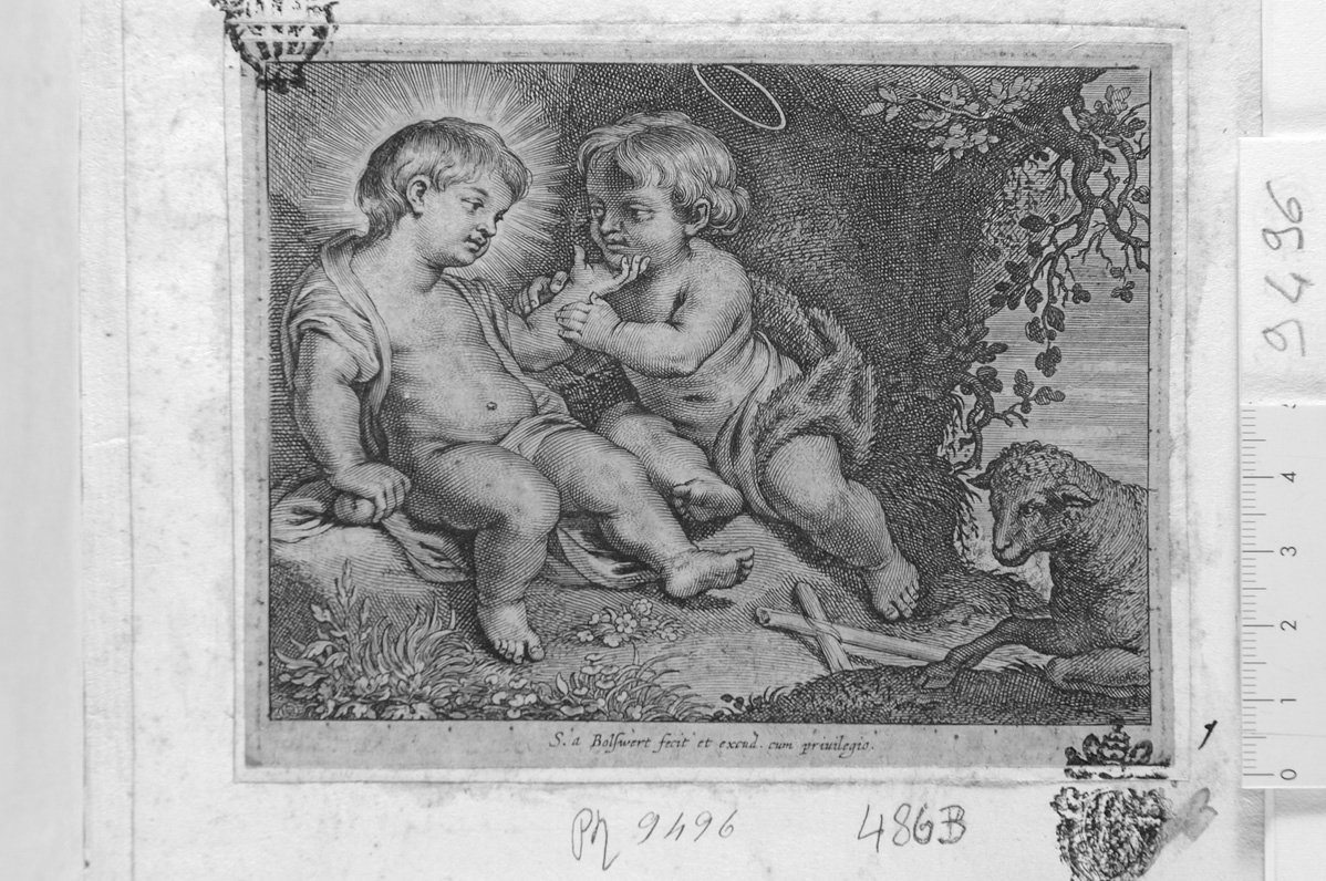 Gesù Bambino e San Giovannino (stampa) di Bolswert Schelte Adams (sec. XVII)