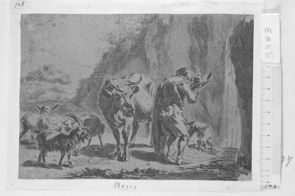 Pastore presso una cascata (stampa) di De Visscher Jan (attribuito), Berchem Nicolaes (sec. XVII)