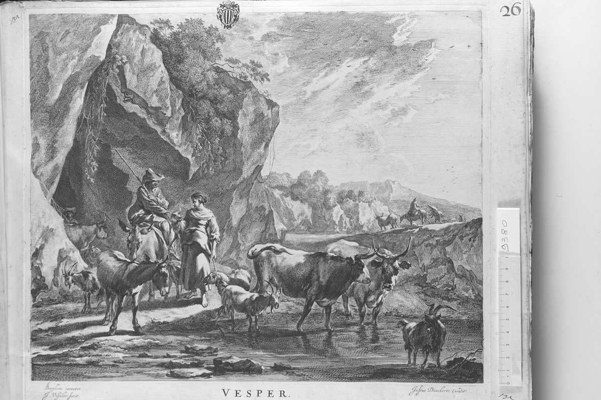 Le quattro parti del giorno: Vesper (stampa) di De Visscher Jan (attribuito), Berchem Nicolaes (sec. XVII)