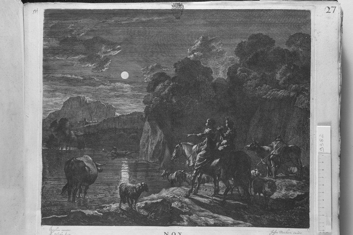 Le quattro parti del giorno: Nox (stampa) di De Visscher Jan (attribuito), Berchem Nicolaes (sec. XVII)