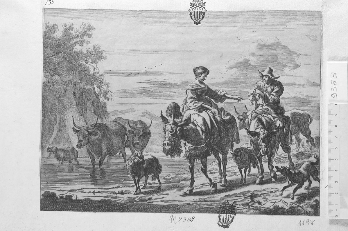 Contadino e contadina a cavallo (stampa) di De Visscher Jan (attribuito) (sec. XVII)
