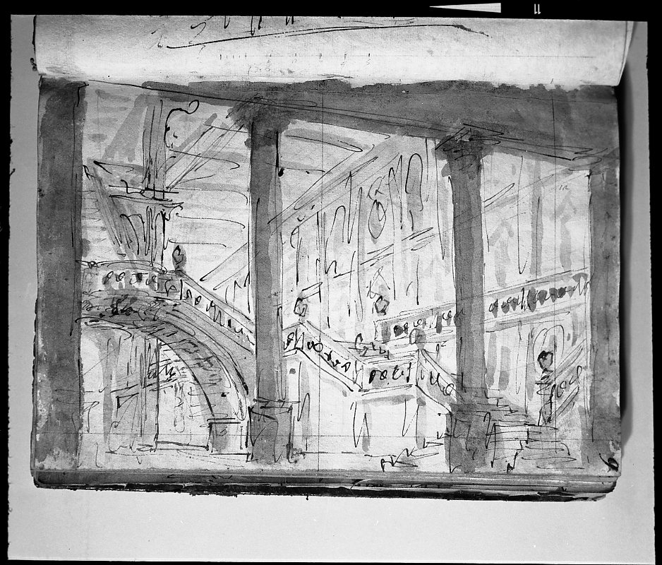 scale sotterranee/ abbozzo di atrio (disegno, elemento d'insieme) di Galliari Fabrizio (attribuito) (sec. XVIII)