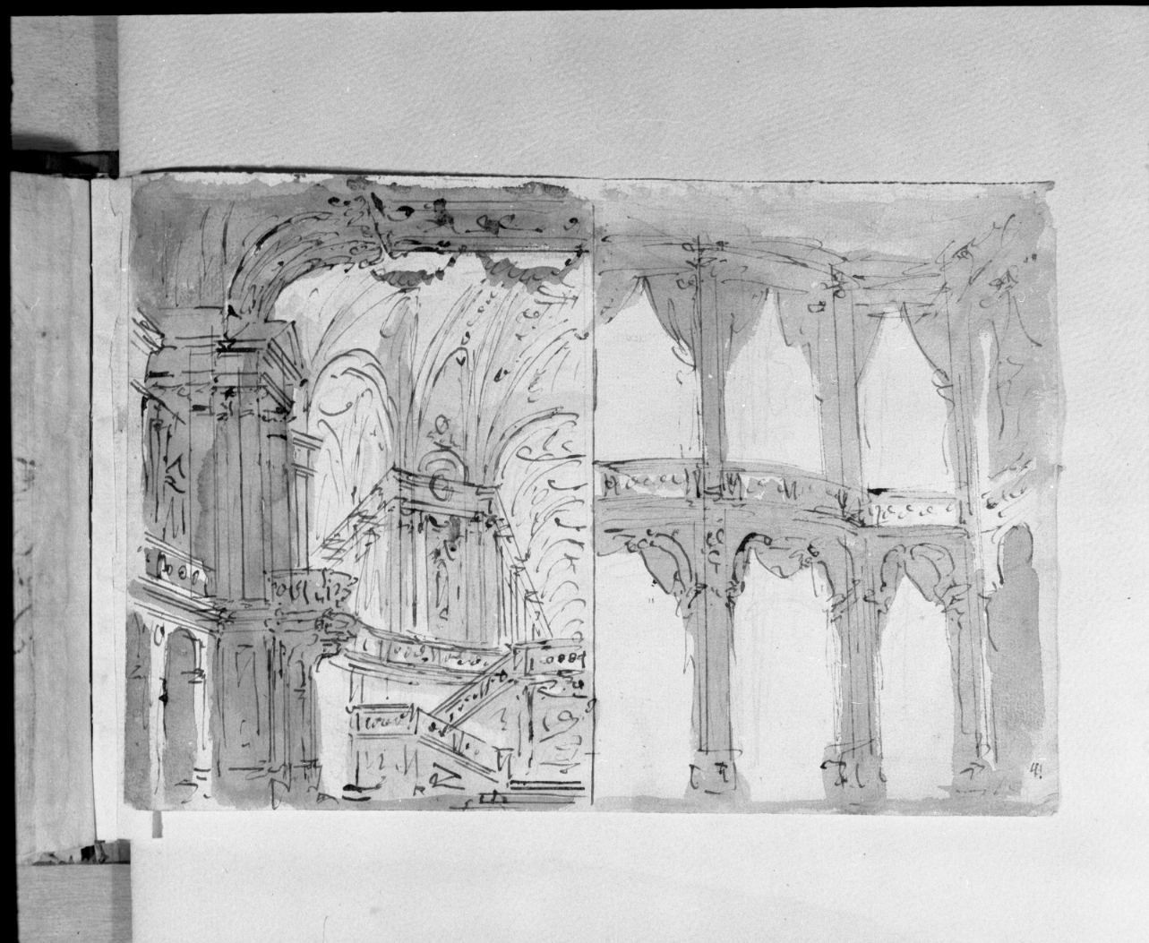 due schizzi di un luogo magnifico/ una parte di disegno (disegno, elemento d'insieme) di Galliari Fabrizio (attribuito) (sec. XVIII)