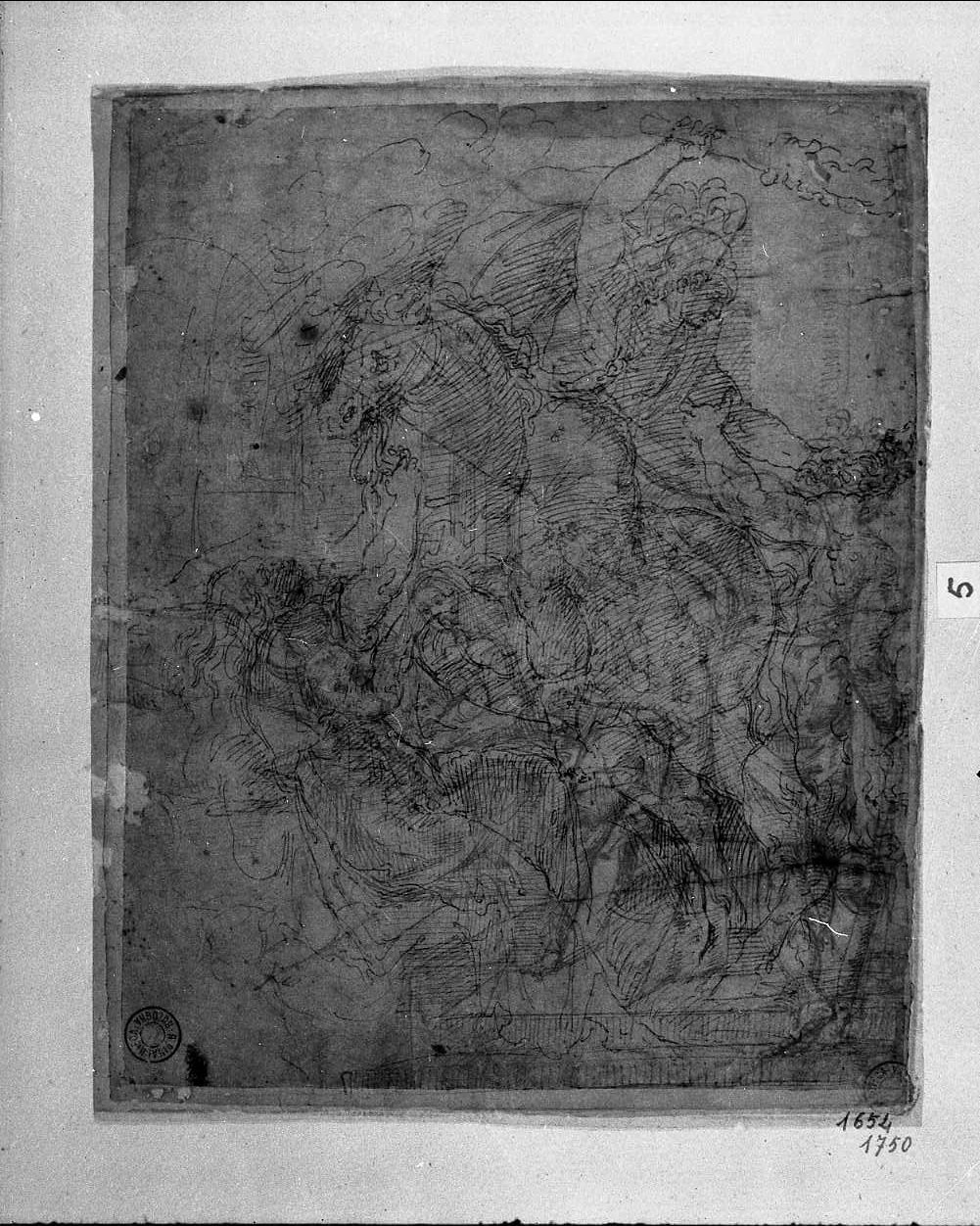 Amazzonomachia/ Daci presentati a Traiano (disegno, opera isolata) di Sellari Girolamo detto Girolamo da Carpi (cerchia) (metà sec. XVI)