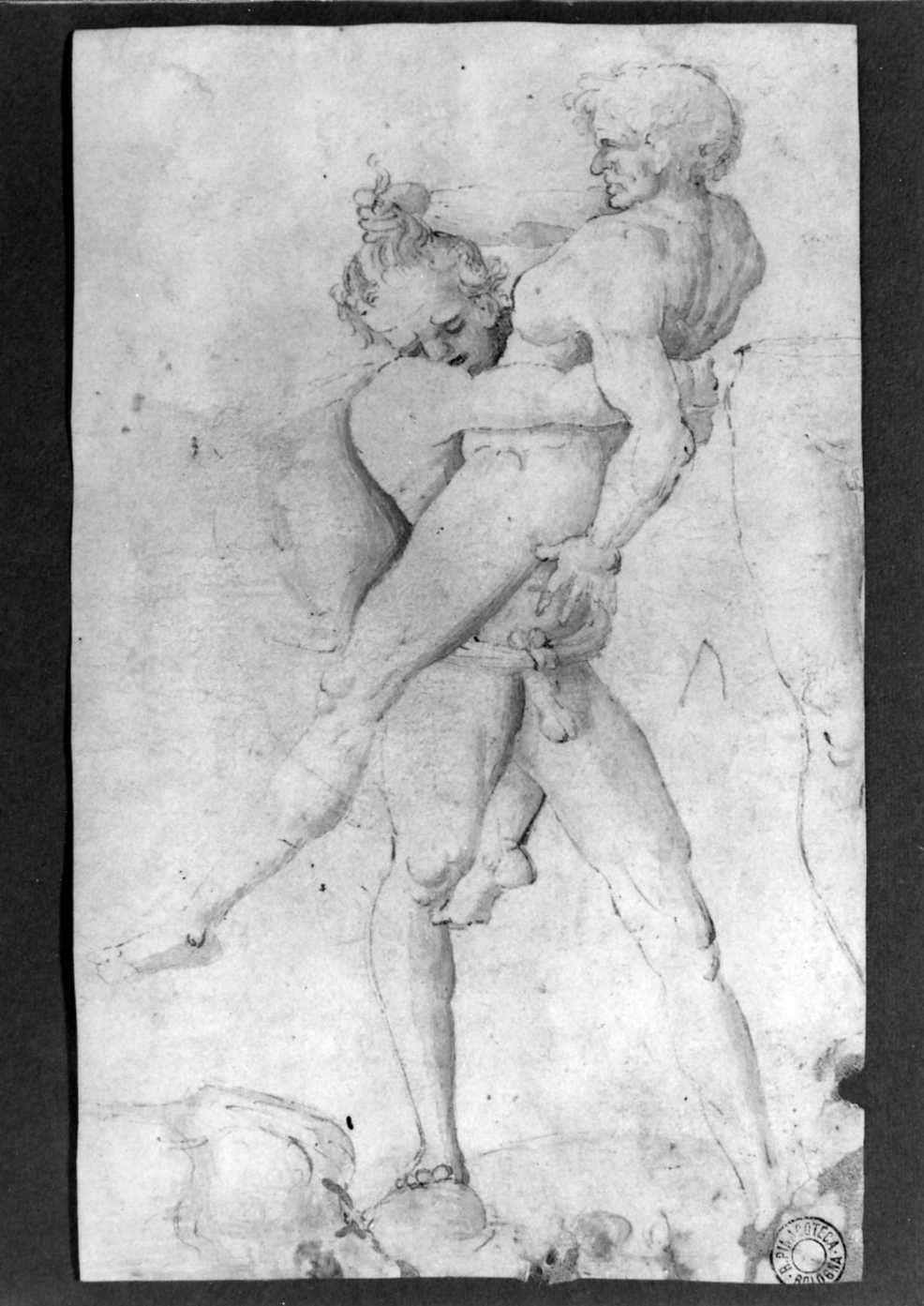 Ercole e Anteo (disegno, opera isolata) di Jacopo da Bologna (attribuito) (sec. XVI)