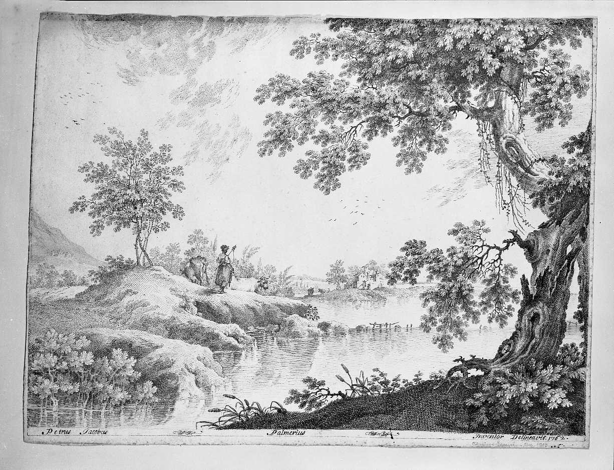 paesaggio con alberi e figurine (disegno, opera isolata) di Palmieri Pietro Giacomo (sec. XVIII)