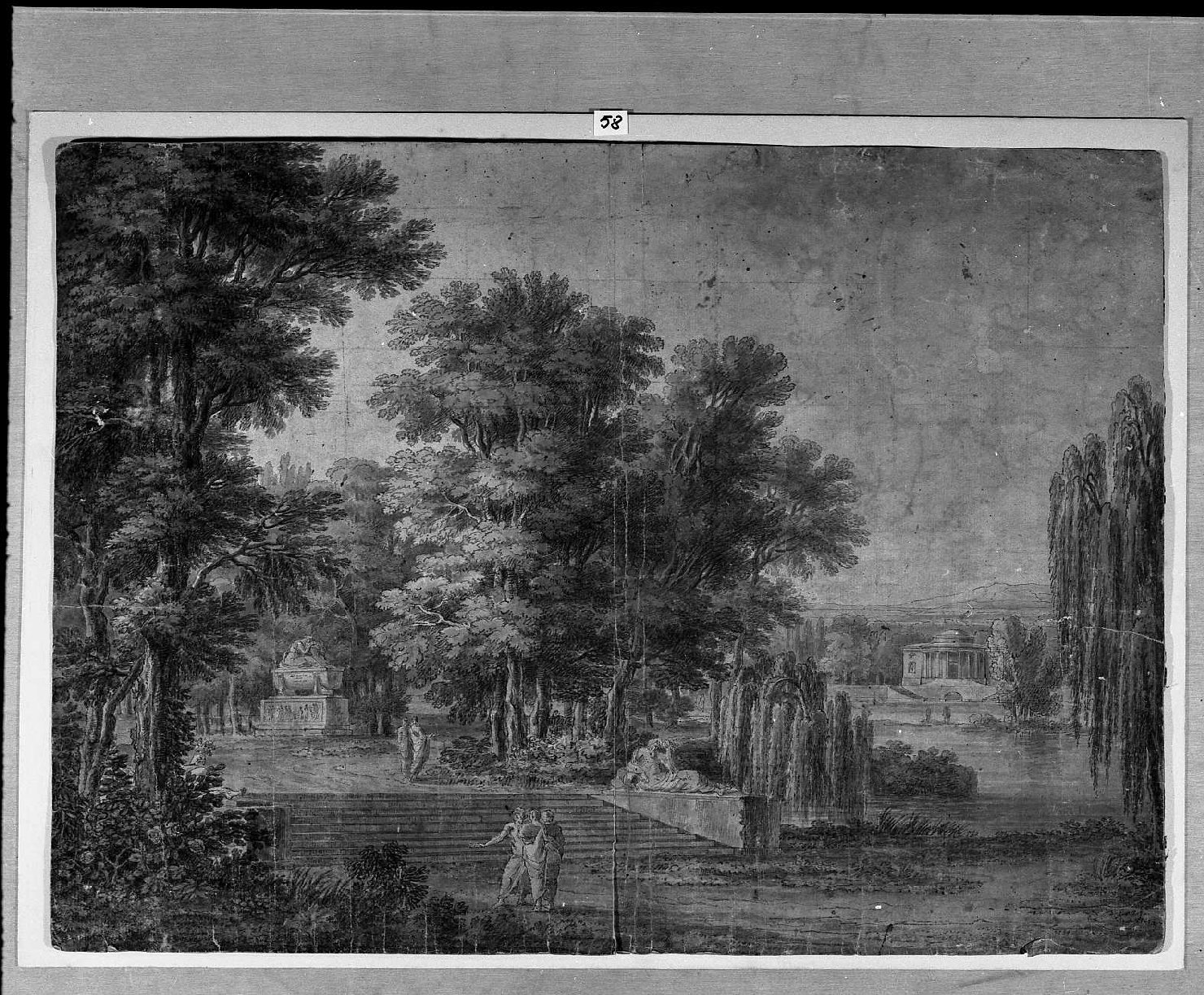 paesaggio con alberi e tempio (disegno, opera isolata) di Martinelli Vincenzo (attribuito) (secc. XVIII/ XIX)