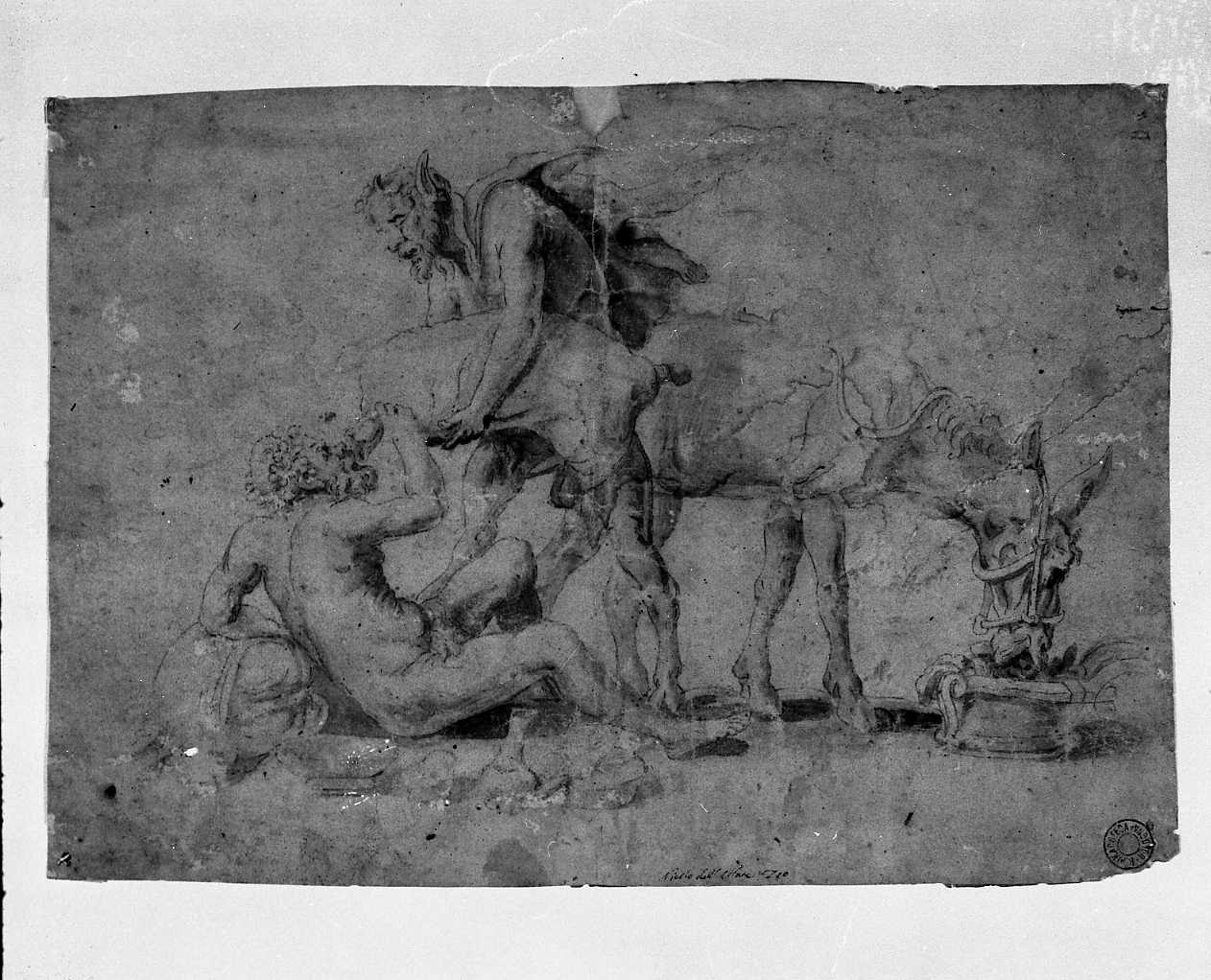 due sileni e un asino (disegno, opera isolata) - ambito Italia centro-settentrionale (secc. XVI/ XVII)