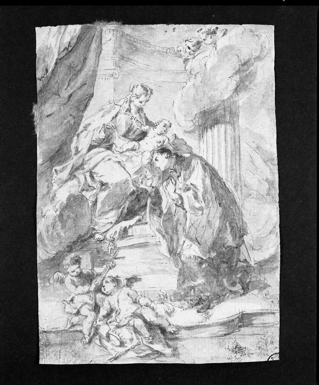 Madonna con Bambino in trono, San Luigi Gonzaga e angioletti (disegno, opera isolata) di Pittoni Giovanni Battista (maniera) (metà sec. XVIII)