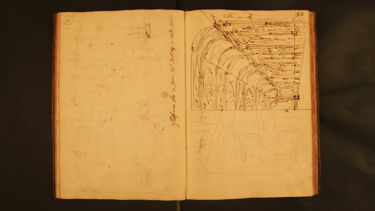 a destra galleria (disegno, elemento d'insieme) di Galliari Fabrizio (attribuito) (sec. XVIII)