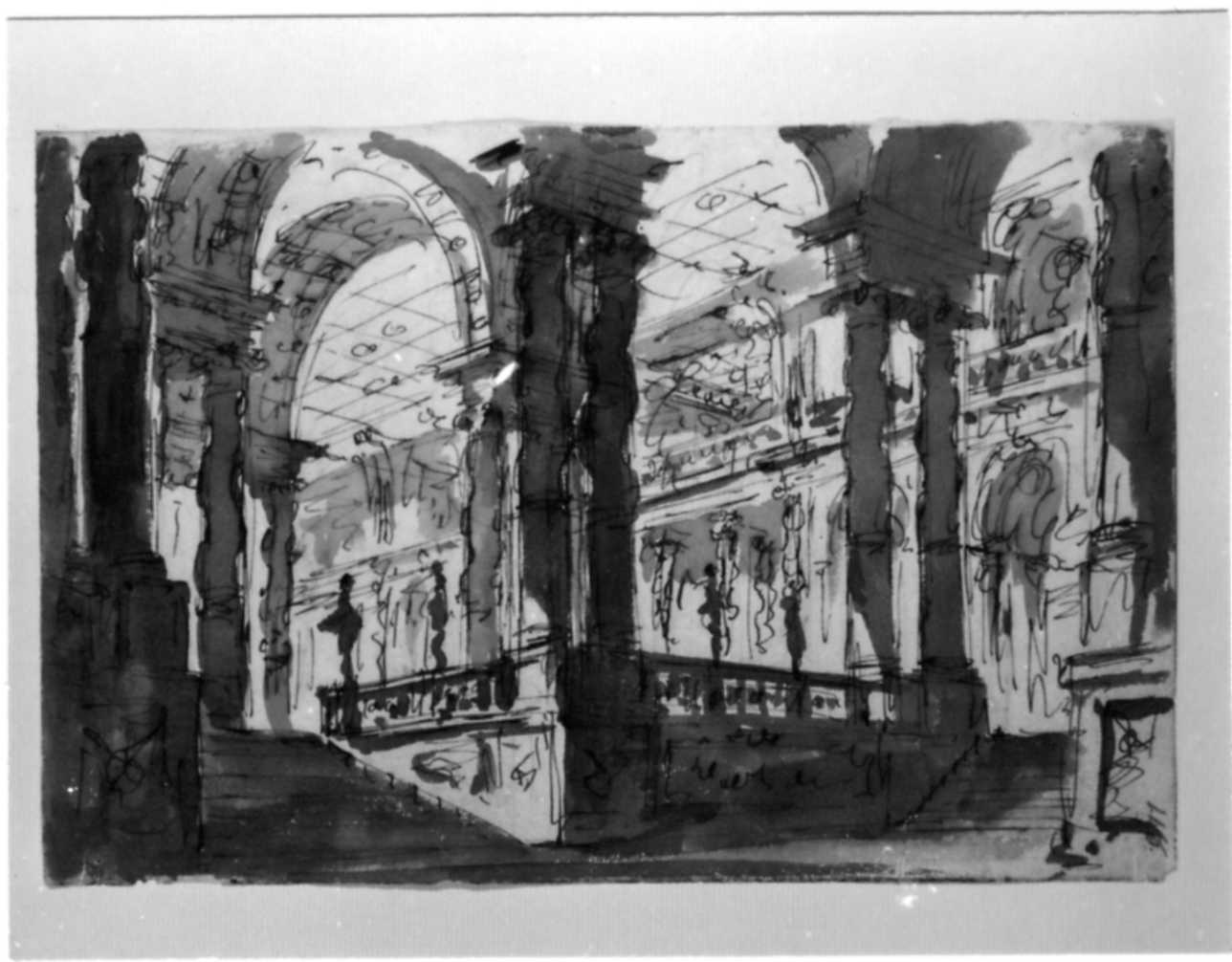 interno di un palazzo/ schizzi geometrici (disegno) di Galliari Fabrizio (attribuito) (sec. XVIII)