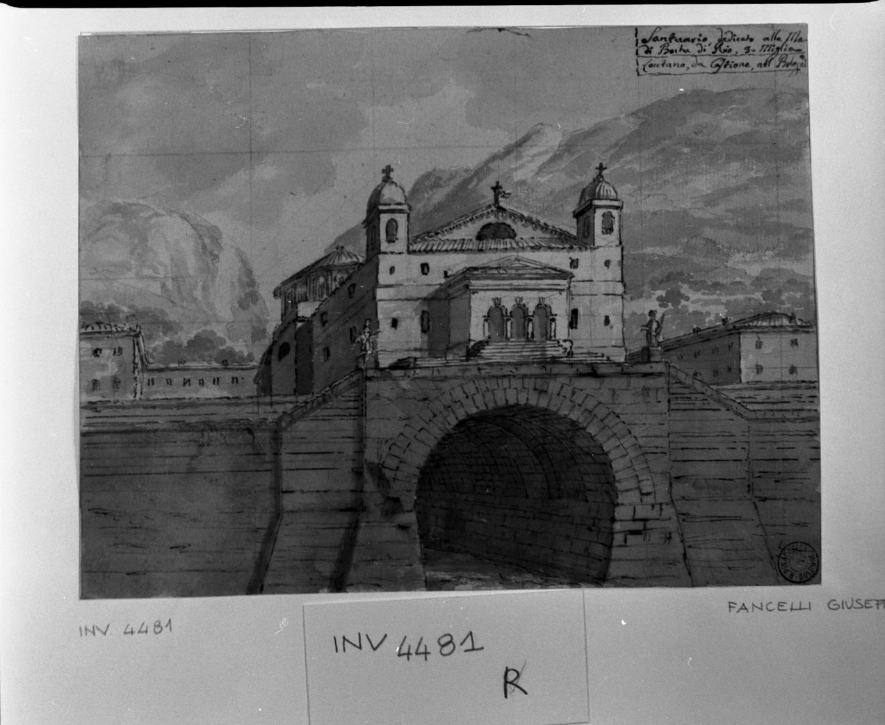 veduta del Santuario di Bocca di Rio (disegno) di Fancelli Giuseppe (attribuito) (prima metà sec. XIX)